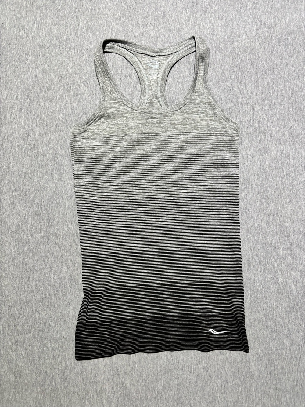 Saucony Black to Light Gray Ombre Racerback Tank